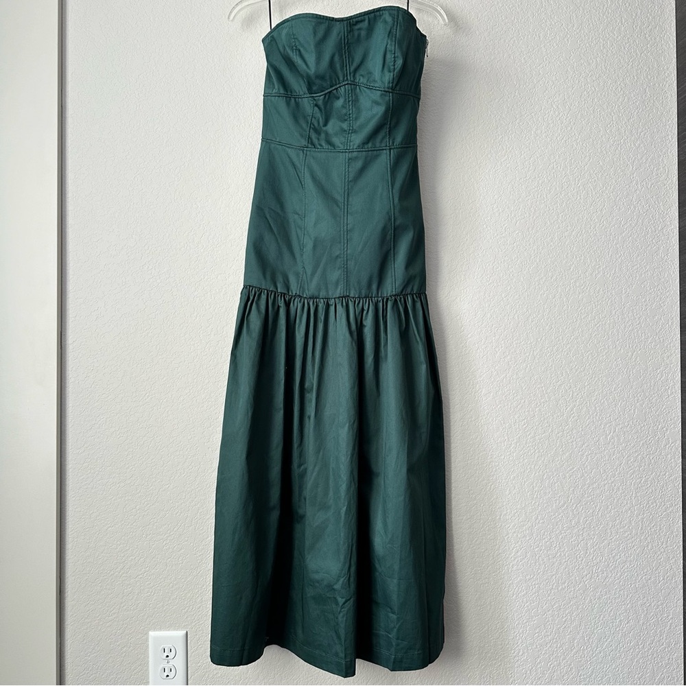 New $119 Zara Green Midi Dress with Topstitching 2550/335 Small - Picture 7 of 14